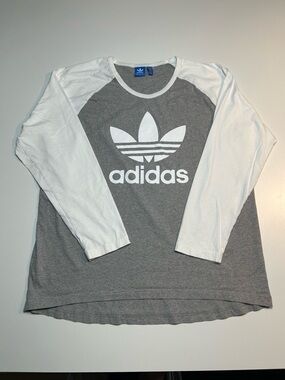 adidas Originals Trefoil Raglan Long Sleeve Tee Grey White Graphic Logo